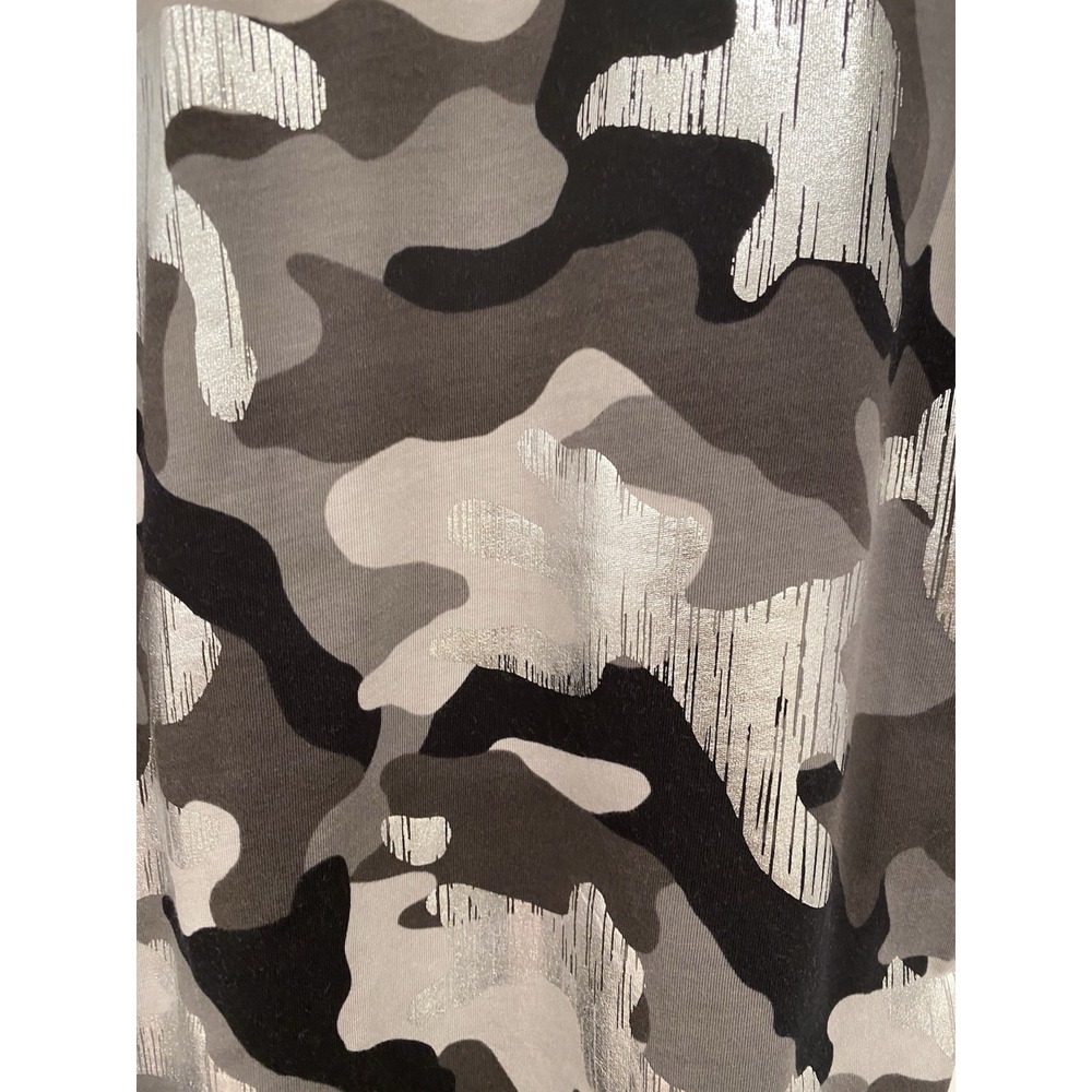 Michael Kors Womens T-Shirt P/S Black Silver Camo Foilโ Logo Tee Top Street Glam - Picture 8 of 11